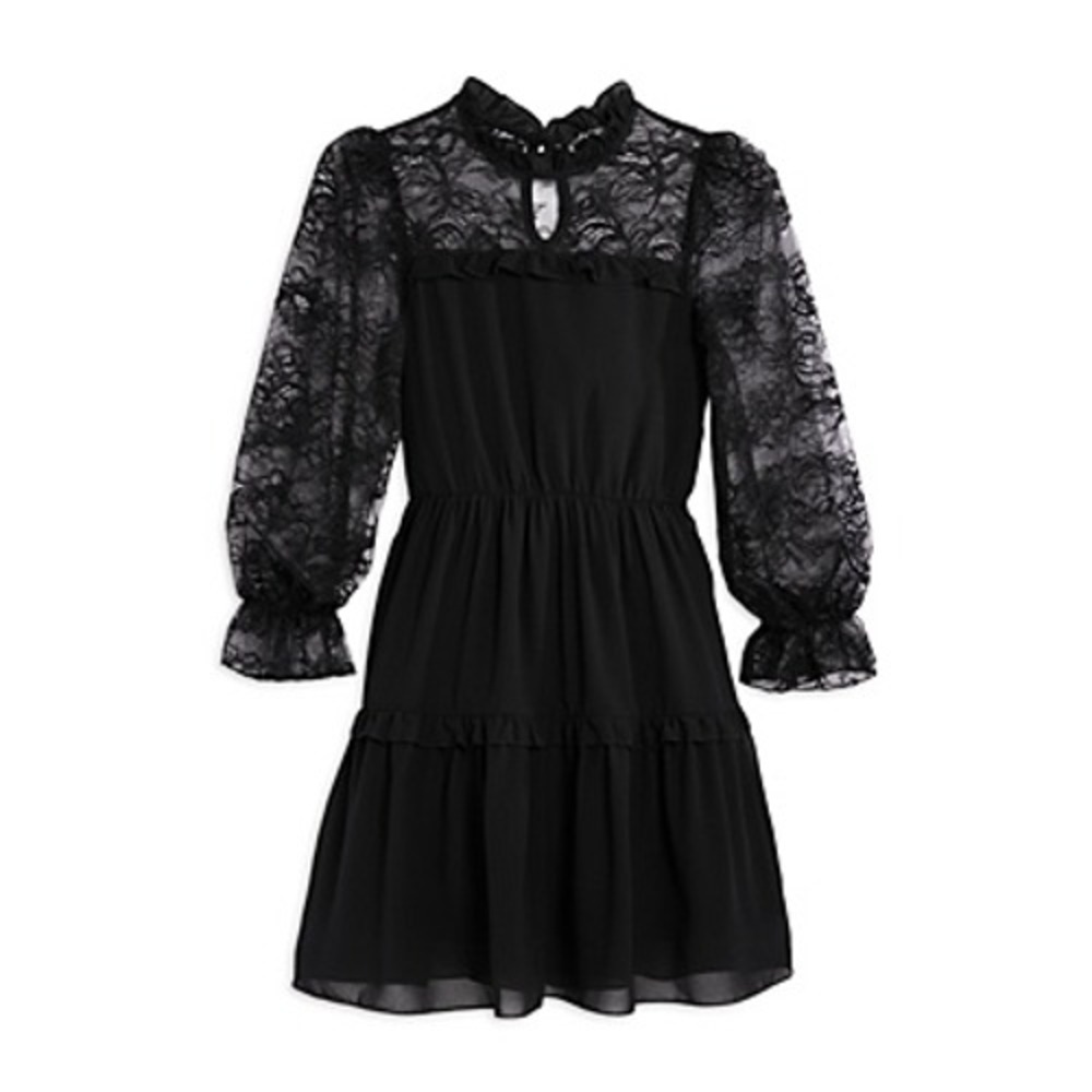 Aqua Girls' Lace Long Sleeved Dress - Black -‎ Size M (9-10)